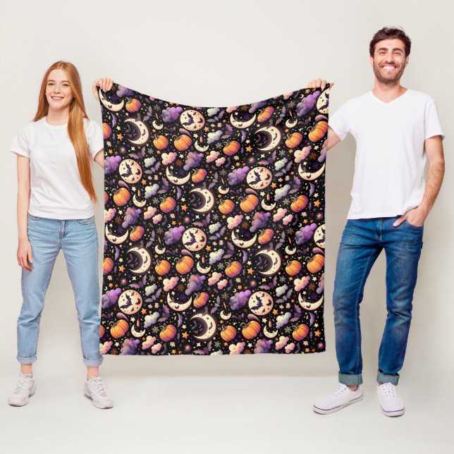 Whimsical Halloween Night Sky Pattern Fleece Blanket (In Situ)