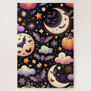 Whimsical Halloween Night Sky Pattern Jigsaw Puzzle