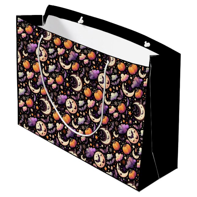 Whimsical Halloween Night Sky Pattern Large Gift Bag (Back Angled)