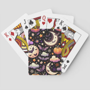 Whimsical Halloween Night Sky Pattern Playing Cards