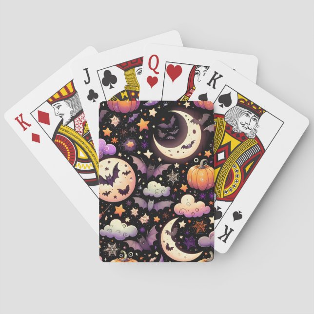 Whimsical Halloween Night Sky Pattern Playing Cards (Back)