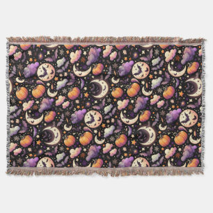 Whimsical Halloween Night Sky Pattern Throw Blanket