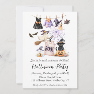 Whimsical Halloween Party Invitation Cute Cat