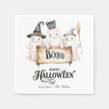 Whimsical Halloween Party Napkins with Cute Witch 