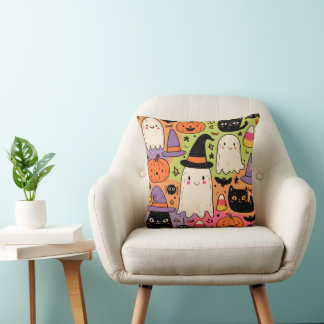 Whimsical Halloween - Pastel Spooky Pattern Cushion