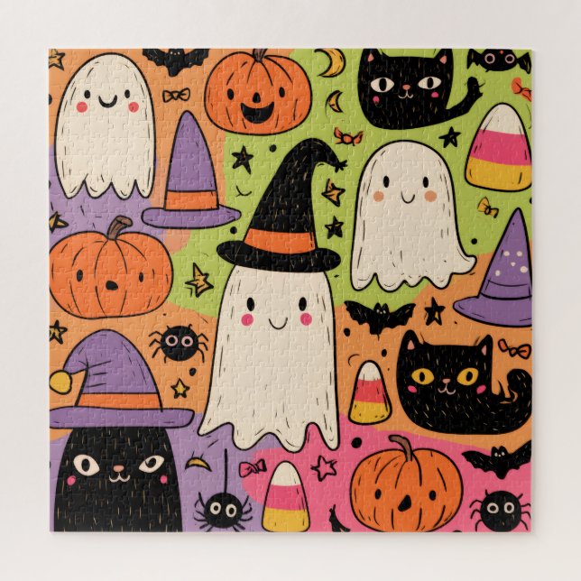 Whimsical Halloween - Pastel Spooky Pattern Jigsaw Puzzle (Vertical)