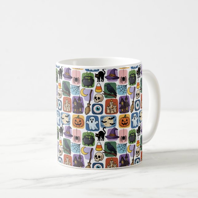 Whimsical Halloween Patchwork Pattern Coffee Mug (Front Right)