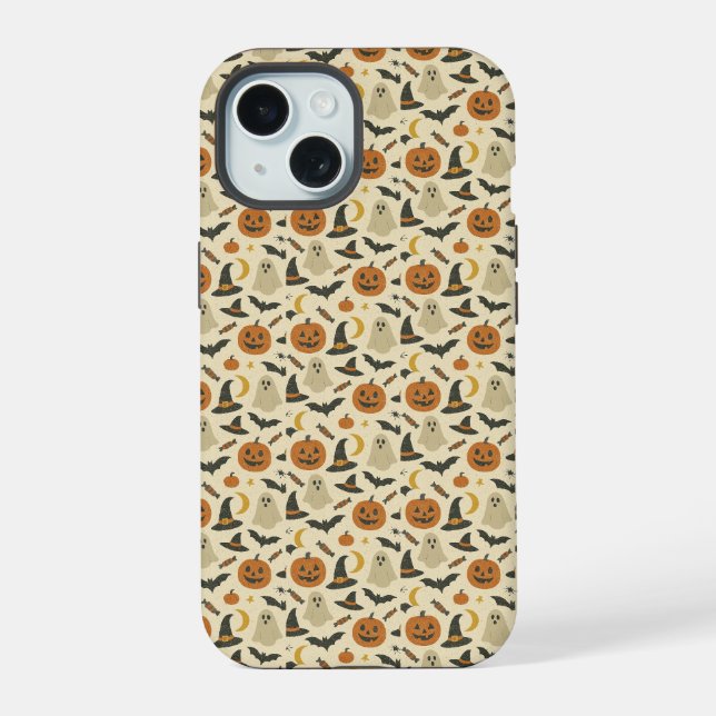 Whimsical Halloween Pattern iPhone 15 Case (Back)
