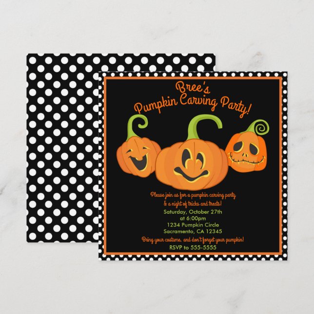 Whimsical Halloween Pumpkin Carving Costume Party Invitation (Front/Back)