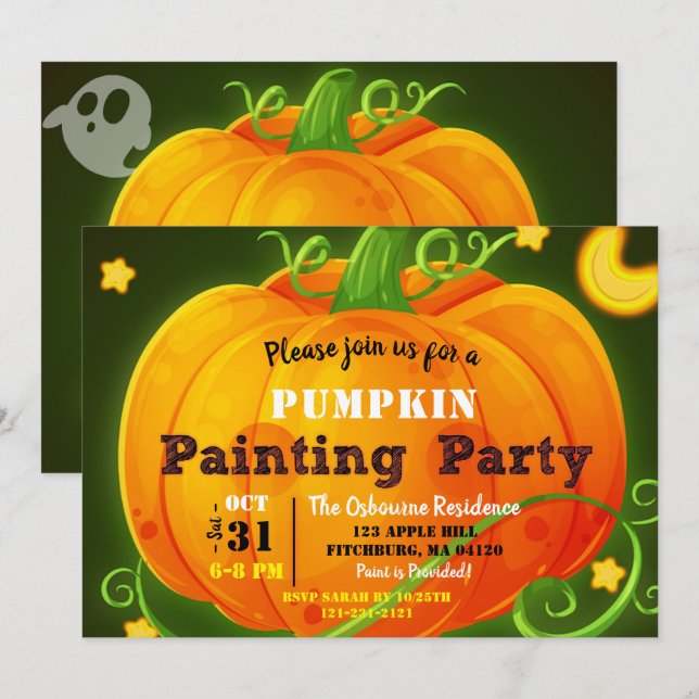 Whimsical Halloween Pumpkin Carving Spooky Party Invitation (Front/Back)