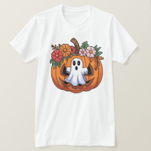 Whimsical Halloween Pumpkin Playful Ghost T-Shirt