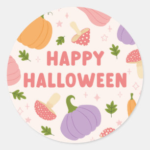 Whimsical Halloween Pumpkins and Mushrooms Classic Round Sticker
