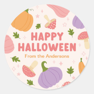 Whimsical Halloween Pumpkins and Mushrooms Classic Round Sticker