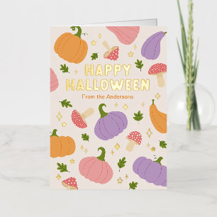 Whimsical Halloween Pumpkins and Mushrooms Foil Greeting Card