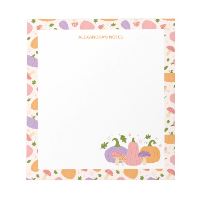 Whimsical Halloween Pumpkins and Mushrooms Notepad (Front)