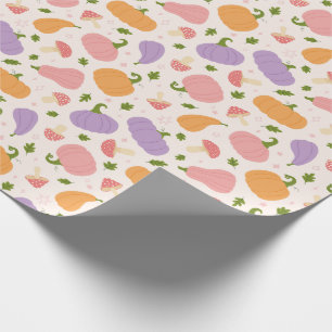 Whimsical Halloween Pumpkins and Mushrooms Pattern Wrapping Paper