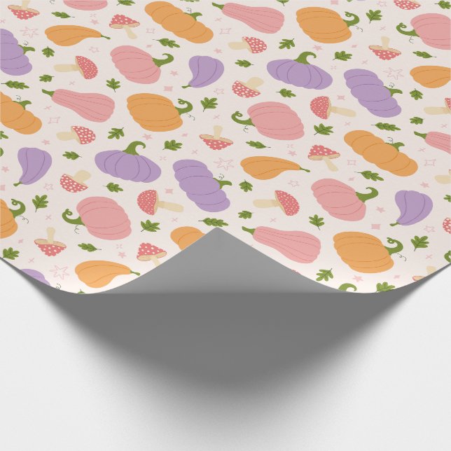 Whimsical Halloween Pumpkins and Mushrooms Pattern Wrapping Paper (Corner)