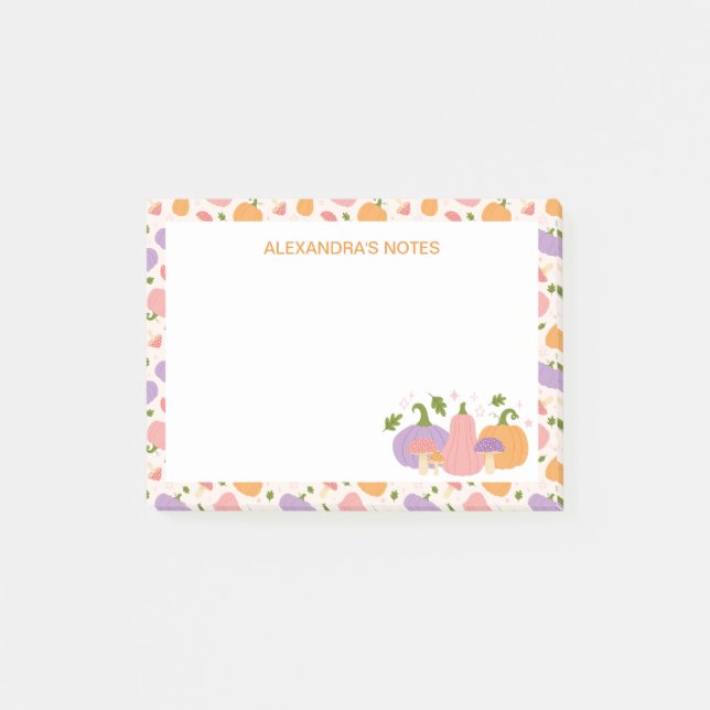 Whimsical Halloween Pumpkins and Mushrooms Post-it Notes (Front)