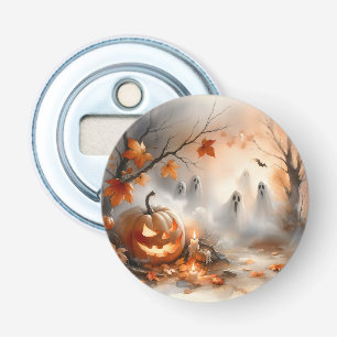 Whimsical Halloween scene with pumpkin and ghosts Bottle Opener
