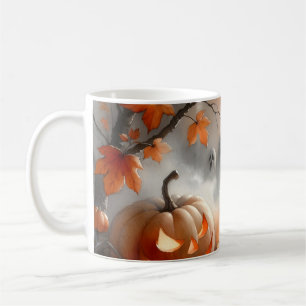 Whimsical Halloween scene with pumpkin and ghosts Coffee Mug