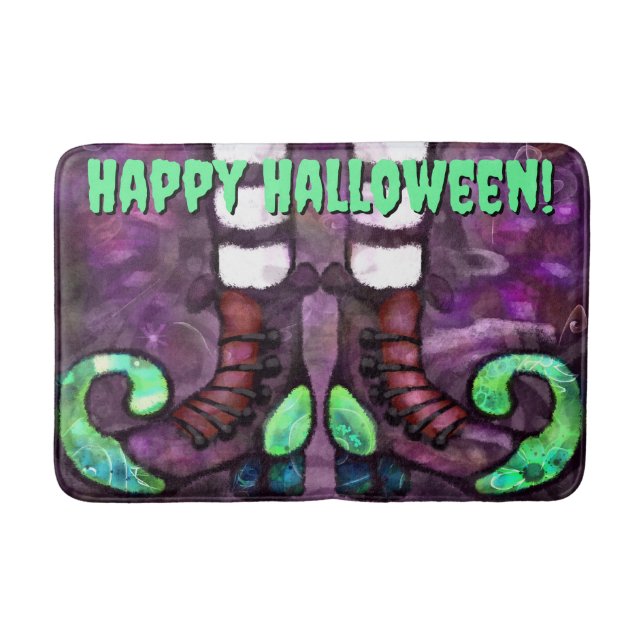 Whimsical Halloween Witch Boots Personalised Bath Mat (Front)