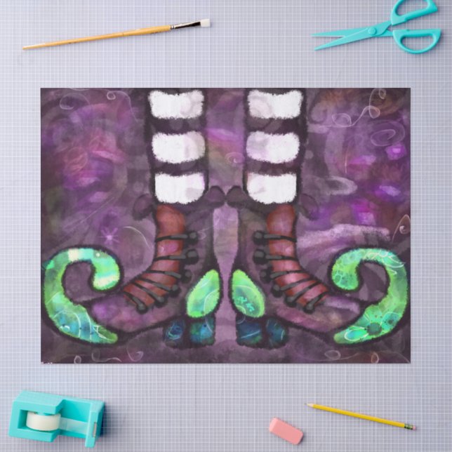 Whimsical Halloween Witch Boots Purple Decoupage Tissue Paper (Craft)