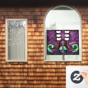 Whimsical Halloween Witch Boots Purple Green Black Window Cling