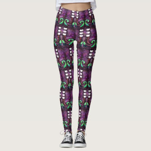 Whimsical Halloween Witch Boots Purple Green  Leggings