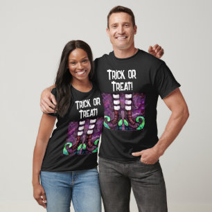 Whimsical Halloween Witch Boots Purple Green T-Shirt