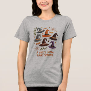 Whimsical Halloween Witch Hat Embroidery Design – Tri-Blend Shirt