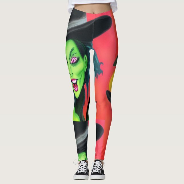 Whimsical Halloween Witch Leggings (Front)