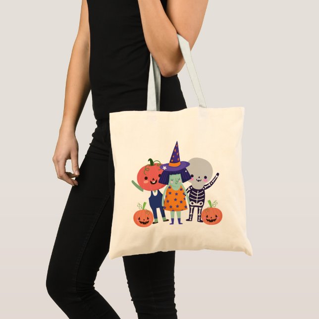 Whimsical Halloween Witch, Skeleton, Pumpkins Tote Bag (Front (Product))