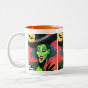 Whimsical Halloween Witch Two-Tone Coffee Mug