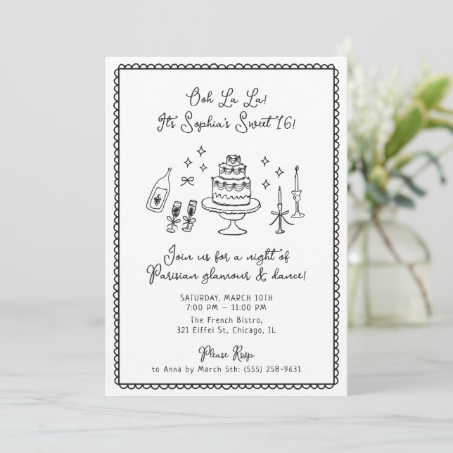 Whimsical, hand dranw, Sweet 16, Birthday Party  Invitation (Standing Front)
