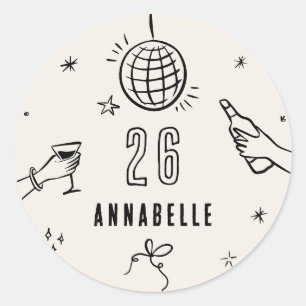 whimsical hand draw birthday drinks party classic round sticker