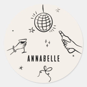whimsical hand drawn 30th birthday drinks party classic round sticker