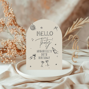 whimsical hand drawn 30th birthday drinks party invitation