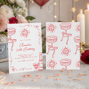 Whimsical Hand Drawn 30th Birthday Party Invitation