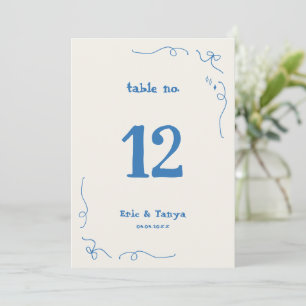 Whimsical Hand Drawn 5x7 Wedding Table Number Sign