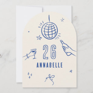 whimsical hand drawn arch birthday drinks party invitation