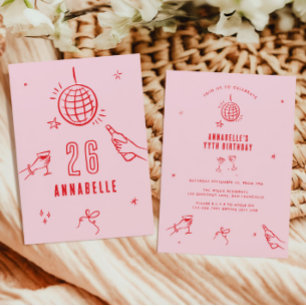 whimsical hand drawn arch birthday drinks party invitation
