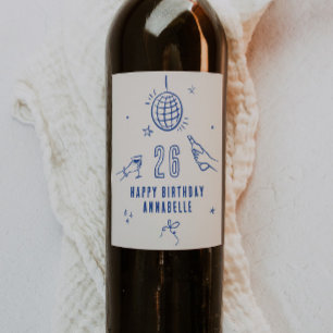 whimsical hand drawn arch birthday drinks party wine label