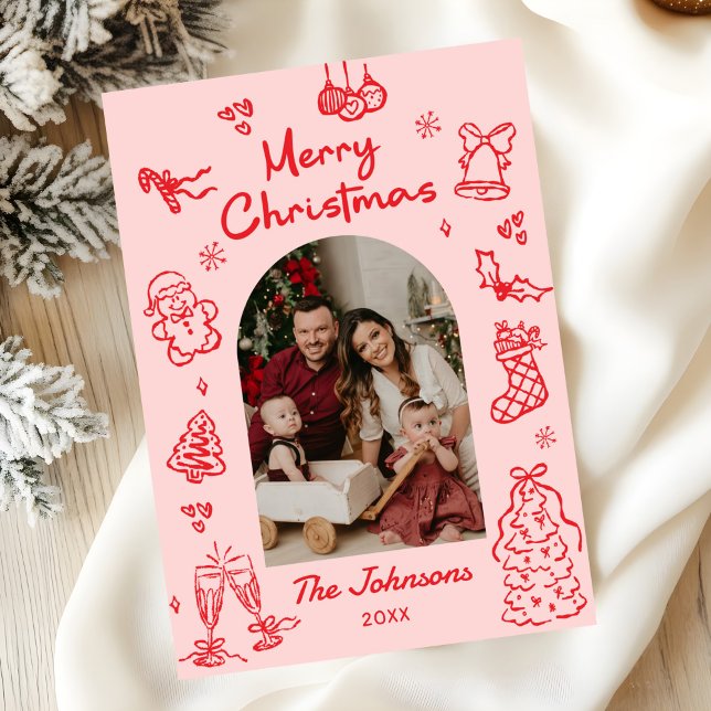 Whimsical Hand Drawn Arch Photo Christmas Holiday Card (Creator Uploaded)