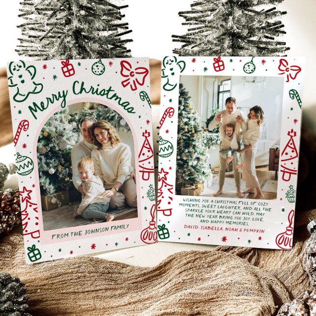 Whimsical Hand Drawn Arch Photo Merry Christmas Holiday Card (Whimsical Hand Drawn Arch Photo Merry Christmas Holiday Card)