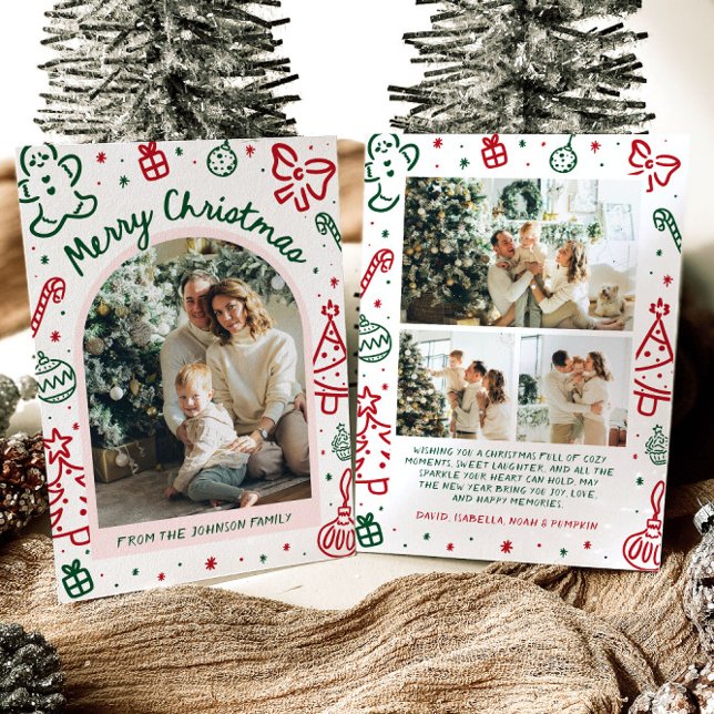 Whimsical Hand Drawn Arch Photo Merry Christmas Holiday Card (Whimsical Hand Drawn Arch Photo Merry Christmas Holiday Card)