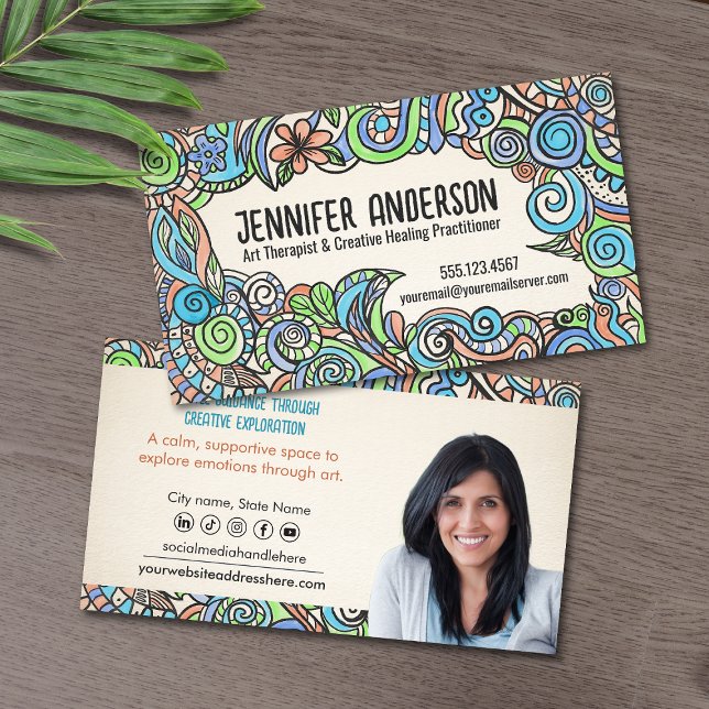 Whimsical Hand-Drawn Art Therapist  Business Card (Creator Uploaded)