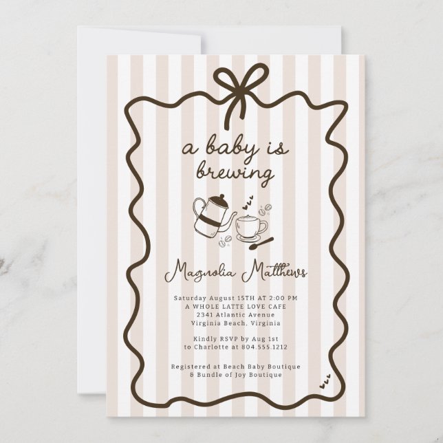 Whimsical Hand Drawn Baby is Brewing Baby Shower  Invitation (Front)