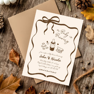 Whimsical Hand Drawn Baby is Brewing Baby Shower Invitation