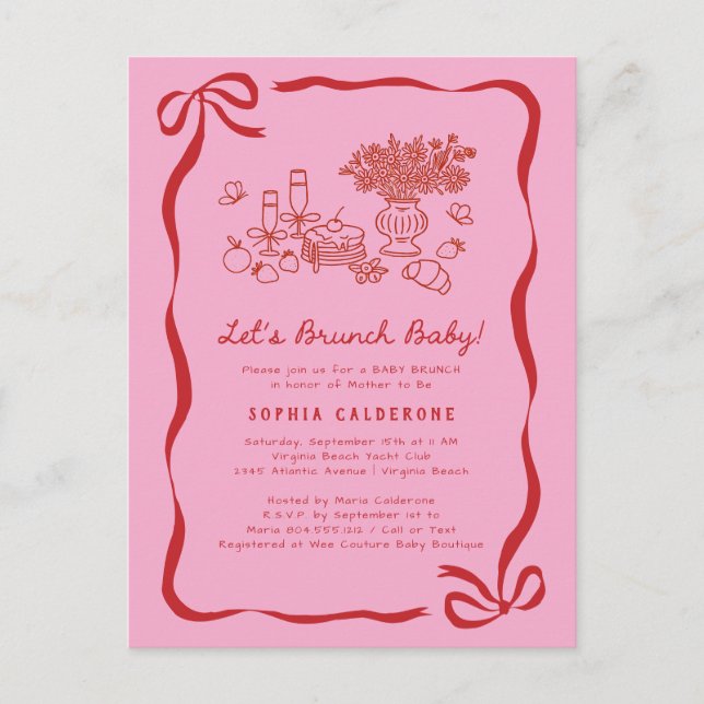 Whimsical Hand Drawn Baby Shower Brunch  Postcard (Front)