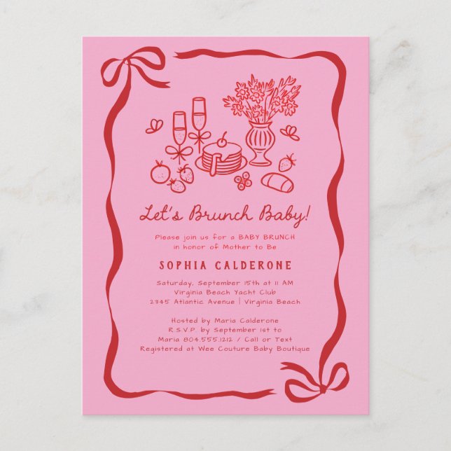 Whimsical Hand Drawn Baby Shower Brunch  Postcard (Front)
